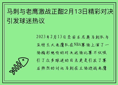 马刺与老鹰激战正酣2月13日精彩对决引发球迷热议